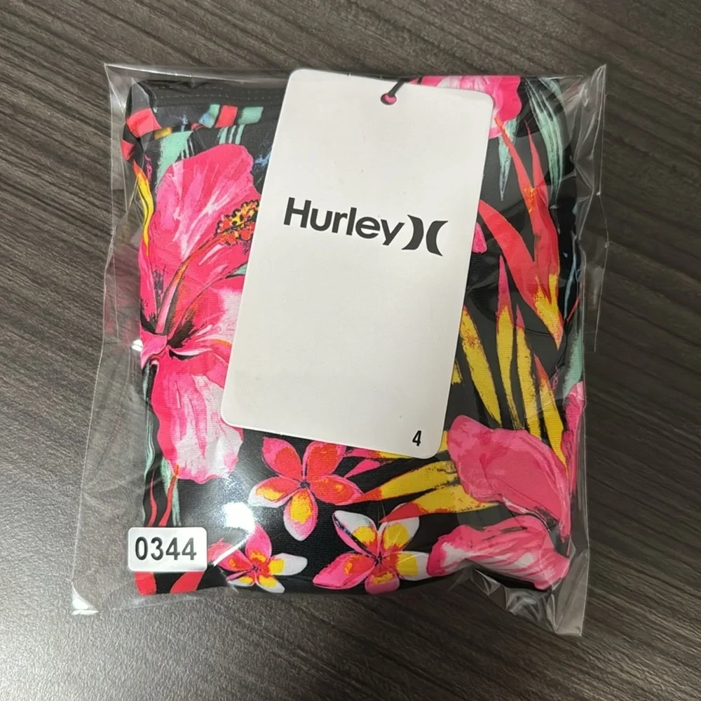 NWT! Hurley Youth Girls Size 4 Black Pink‎ One Piece Swimsuit